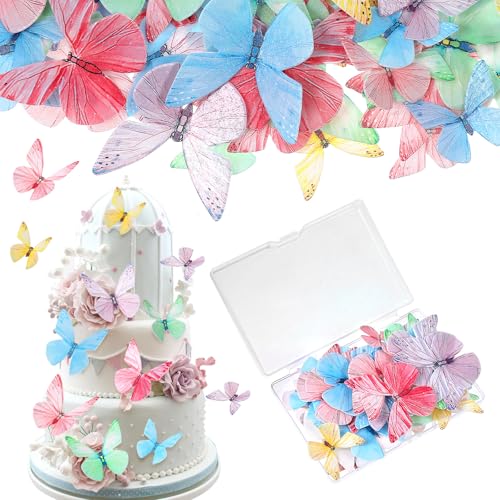 72 piezas de mariposas comestibles para pastel, decoración de mariposas coloridas, pasteles hechos de papel de oblea, mariposas de papel comestibles para niñas, cumpleaños, aniversario, boda, fiesta d