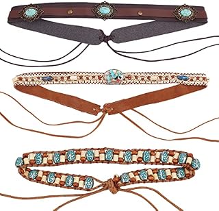GORGECRAFT 3 Style Cowboy Hat Bands Handmade Beaded Leather Western Hat Bands Adjustable Studded Soft Imitation Leather String Tie Hat Belt for Straw Felt Hat Cowboy Hat Replacement Decor Accessories