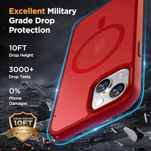 Image of Miracase Magnetic for iPhone 15 Plus Case 6.7 inch (Compatible with MagSafe)(with 2X Screen Protectors) Military-Grade Protection, Anti-Fingerprint Translucent Matte Phone Cover, Red