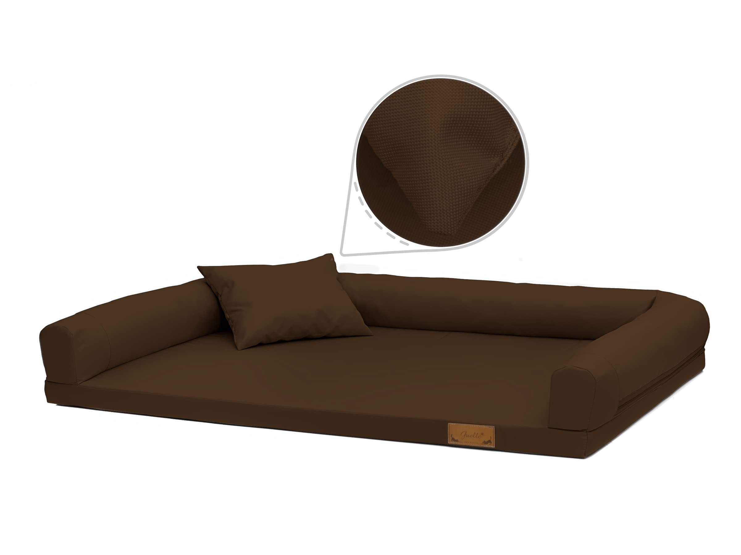Juelle Cama Ortopédica para Perros Grandes, Colchón Ergonómico con Laterales para Perros Grandes, Funda Extraíble, Lavable a máquina, Lucky 2XL (Tamaño: XL - 130 x 95 cm, Marrón Claro)