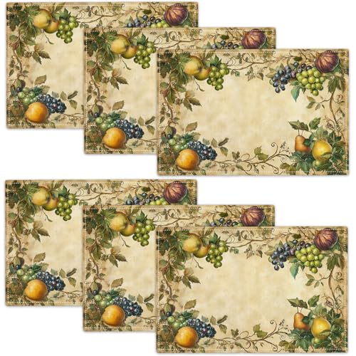 Spaexor Fruit Placemats Set of 6, Fruits Grape Table Mats, Washable Place Mats for Home Party Indoor Kitchen Dining Table Decoration 12x18 Inch
