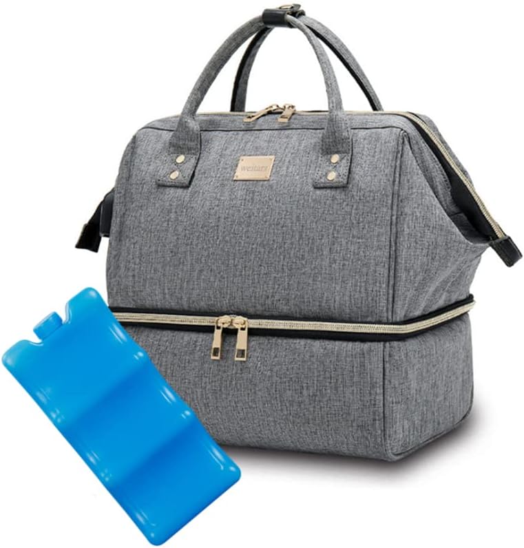 Lmbabter Breast Pump Backpack- Small Diaper Bag Lunch Cooler Bag Double Layer with USB Charging Port for Women (Grey)