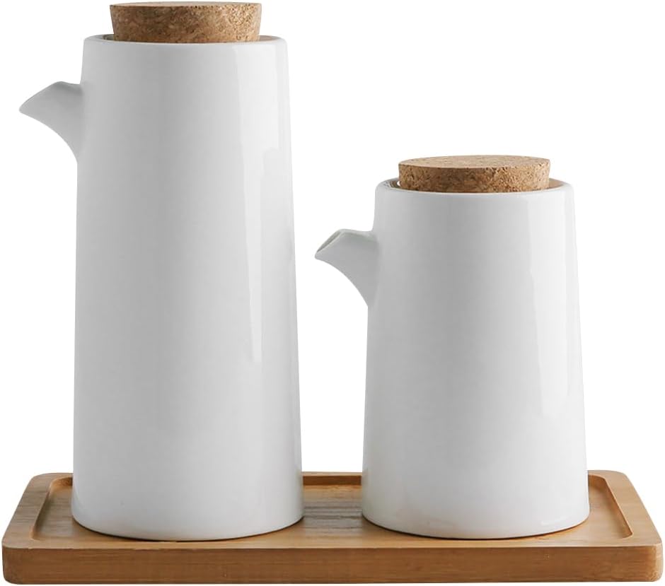 VALICLUD Ceramic Seasoning Bottle Set with Oil Dispenser and Sauce Pot 6.49X3.74X3.03In Leak-Proof Ceramic Oil Vinegar Dispenser for Kitchen Cooking