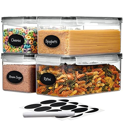 airtight food storage containers set of 4 - pasta storage containers for pantry organization and storage, bpa free spaghetti container, air tight house kitchen storage containers with lids