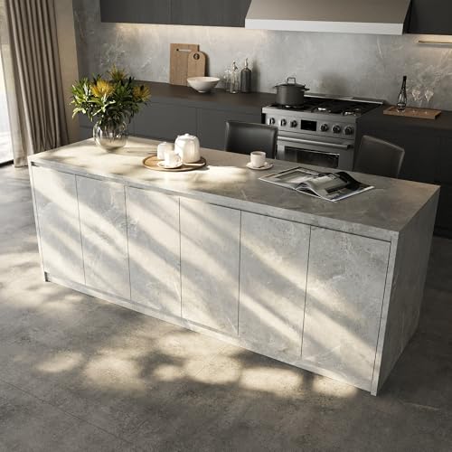 Homsee 94.5-Inch Large Kitchen Island with Storage, 6-Door Home Bar