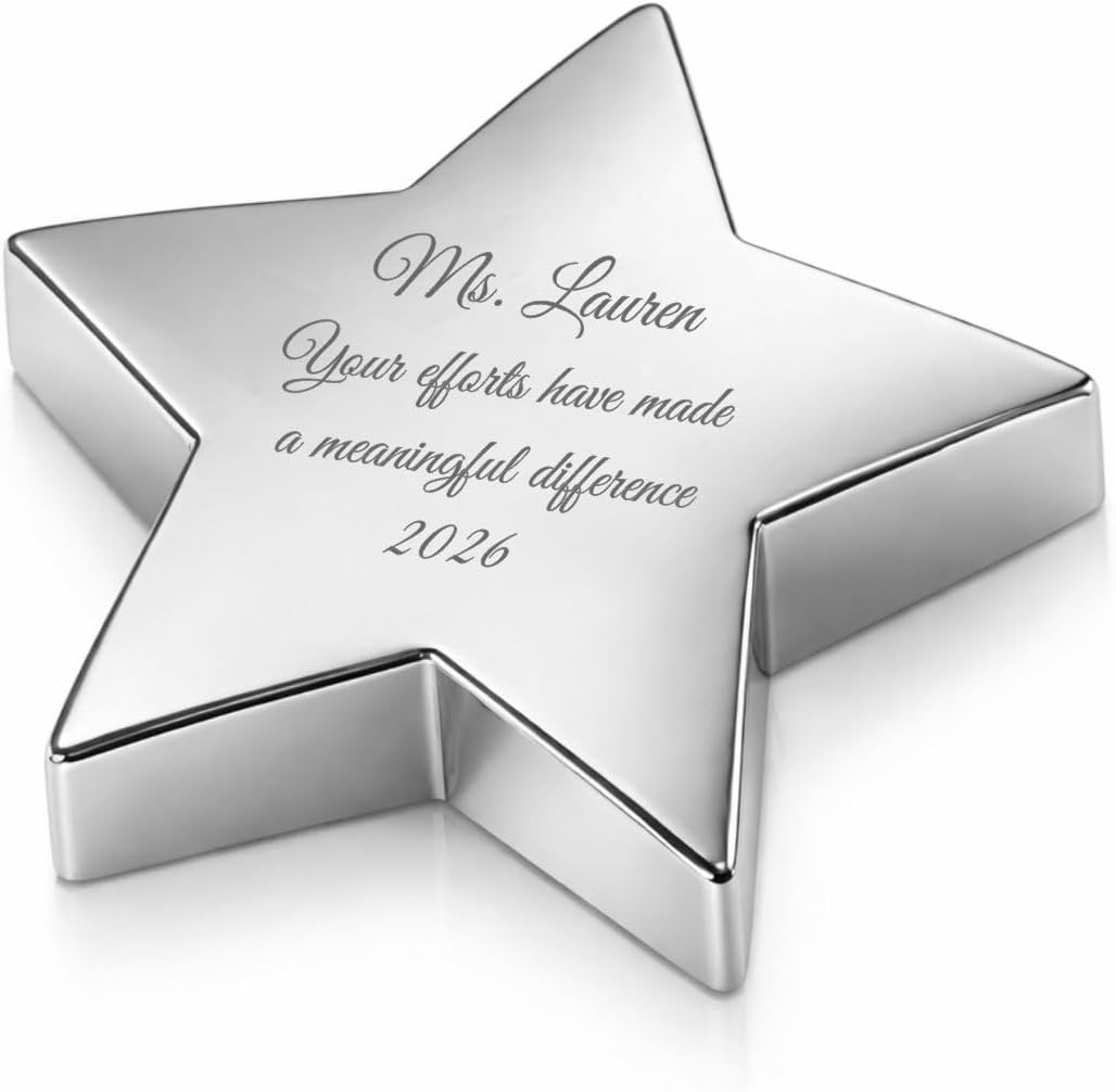 Custom Engraved Silver Star Paperweight – Personalized Office Desk Award & Recognition Gift | Free Engraving - Ships from USA