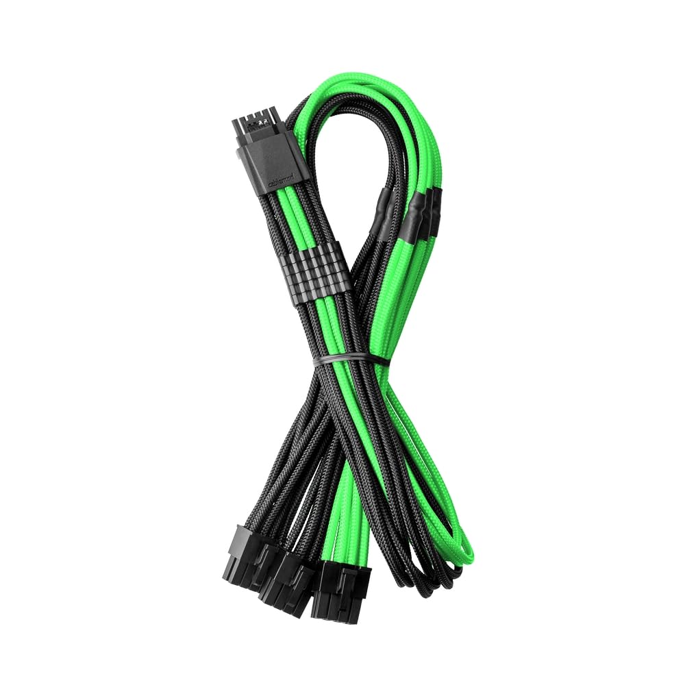 CableMod C-Series Pro ModMesh Sleeved 12VHPWR StealthSense PCI-e Cable for Corsair (Black + Light Green, 16-pin to Triple 8-pin, 60cm)