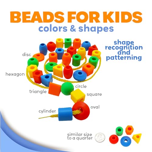 Skoolzy Lacing Beads 30 Pcs for Montessori Toys for 3 Year Old and Toddler Crafts Ages 2-4 with Beads for Kids Learning and Travel Activities Fine Motor Skills Toys - Thumbnail 3
