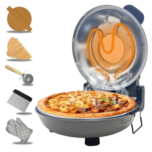 ECUMFFY Pizza Oven Indoor, 12 Inch Retro Pizza Maker, Rapid Heating 800˚F, 1200W Glazed Ceramic Stone Electric Pizza Cooker, Two-button Precise Temperature Control, Viewing Window for Precise Cooking