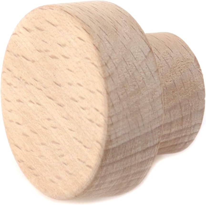 Wealrit 6 Pcs Unfinished Round Wood Cabinet Knobs, Wooden Drawer Knobs with Screws Flat Top Knobs for Dresser Wardrobe Cupboard