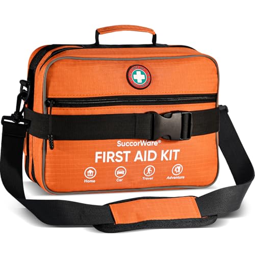 Professional 435 Pieces Large First Aid Kit - Includes CPR & Compressed Gauze - Compartments Emergency Medical Kit for Home Camping Backpacking Travel Boat Car Outdoors(Orange)