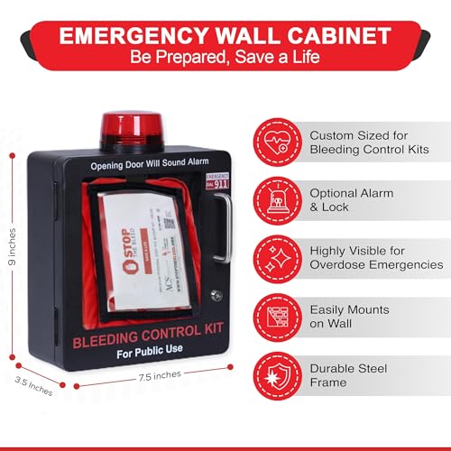 Image of Bleeding Control Kit Emergency Wall Mount Cabinet | Fits Most Standard Bleeding Kits Including Stop the Bleed | Bleeding Kit not Included (Black)