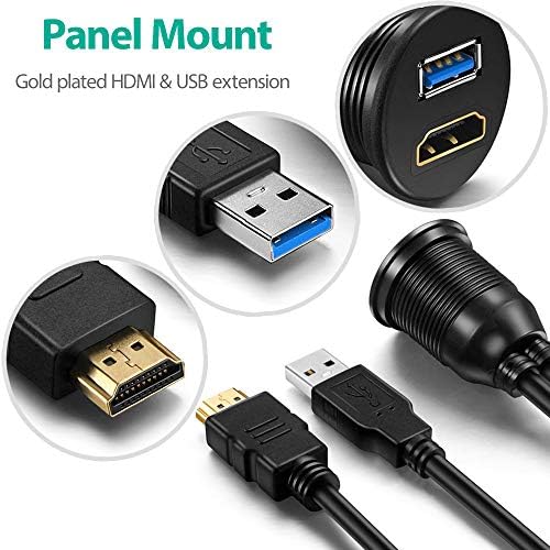 OBVIS USB3.0 HDMI Mount Cable  USB3.0 and HDMI Extension Flush Dash Panel Mount Cable for Car Boat Motorcycle (1 Meter)
