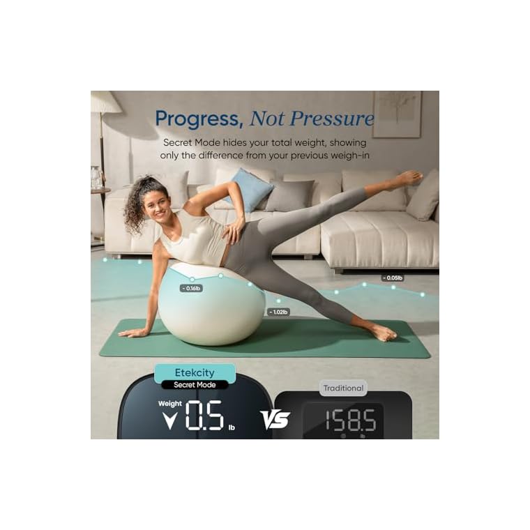 Etekcity Smart Rechargeable Scale for Body Weight, BMI, Fat, Muscle Mass, FSA HSA Eligible, Digital Bathroom Scale with 13 Metrics, Secret Mode, Bluetooth Connect to Free Apps, Stealth Black - Image 3