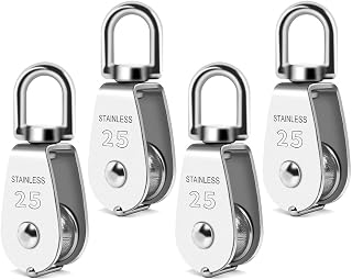LAPOOH M25 Single Pulley Snatch Block Lifting Crane Heavy Duty Swivel Hook 304 Stainless Steel, 1/4In Rope, 330 Lbs Load (4PCS) Easy Install