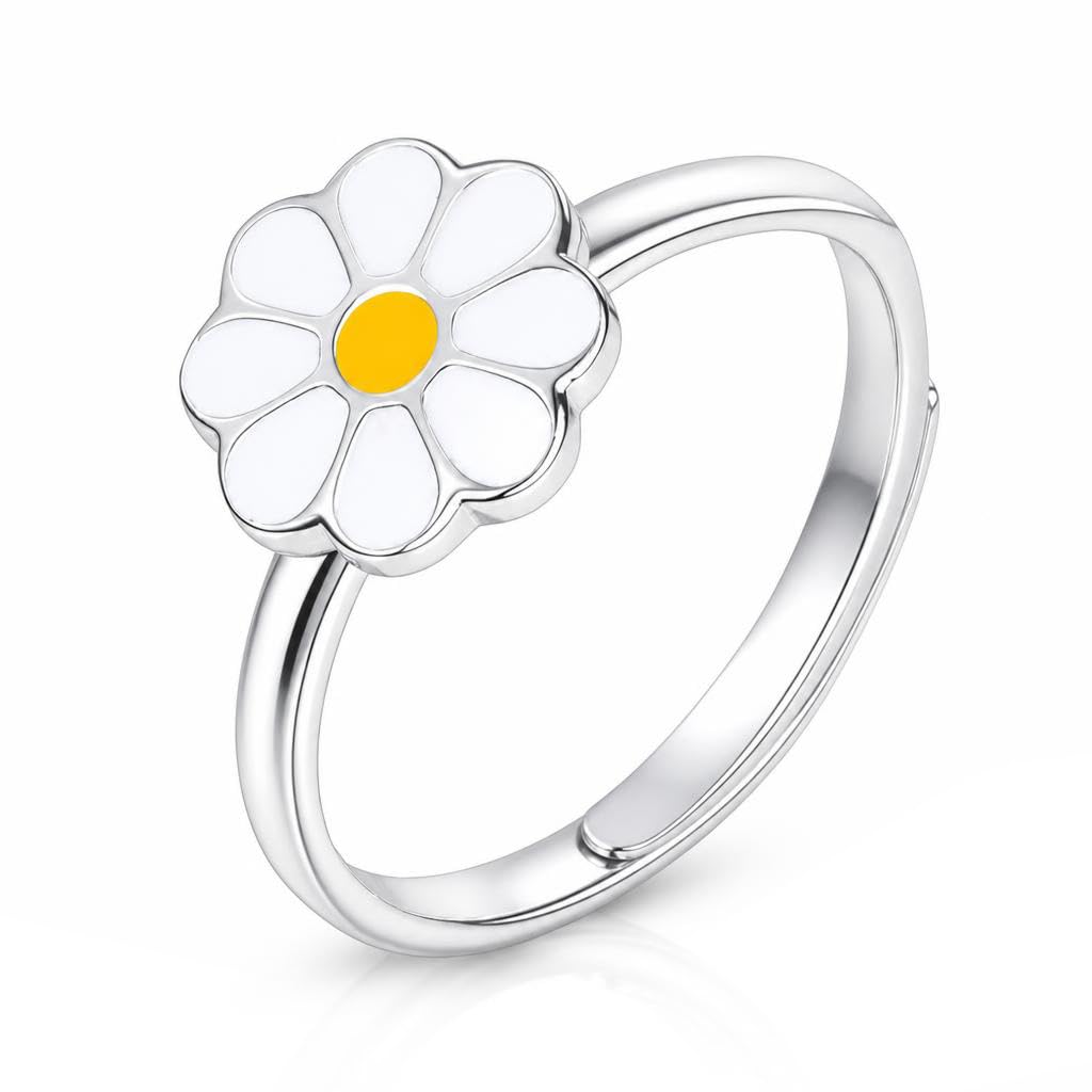 CLEVER SCHMUCK Mädchen Ring Gänseblümchen Silber glänzend Bunt 925 STERLING verstellbare Größe für Kinder im Etui rosa