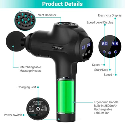 Quinear Massage Gun, Deep Tissue Percussion Massage Therapy Gun, Muscle Massage Gun For Athletes, Handheld Body Back Rechargeable Massager Gun #TOP4