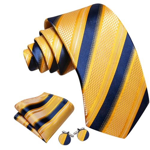 Image of Barry.Wang Mens Tie Set Plaid Check Neckties Formal Business Wedding Luxury Pocket Square Cufflinks
