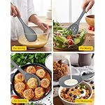 Pack of 2 Silicone Cooking Spoons, Non Stick Solid Kitchen Spoon with Measuring Marks & Back Hooks, Heat Resistant Silicone Slotted Spoon for Cooking, Mixing, Stirring,Serving (GRAY) - Image 5