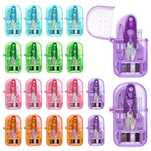 20 Pieces Mini Travel Sewing Kit Small Emergency Sewing Kit Bulk Portable Travel Sewings Box Kits Emergency Repair Tool with Needle Thread Scissors for Beginner Traveler Homeless Home (Multicolor)
