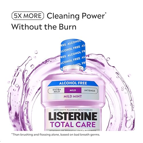 Image of Listerine Mouthwash Total Care Mild Mint Anticavity Treatment for Adults Kills 99.9% of Bad Breath Germs No Burn Alcohol Free Fluoride Mouthwash, 2 Pack of 33.8 fl oz /1 L
