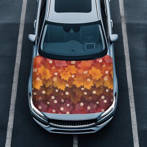 Image of Daisy Maple Leaves Car Hood Covers for Automobiles, Fall Maple Leaves Car Bonnet Banner Can be Washed Suitable for Most Vehicles Sedans Trucks SUVs