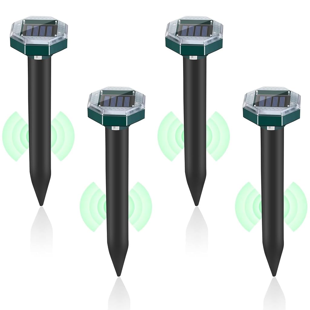 HASTHIP® Solar Rats Repellent Ultrasonic Mouse Repellers Solar Powered Animal Repeller Devices for Birds, Rodents Waterproof Outdoor Lawn Garden Animal Repellers, Pack of 4