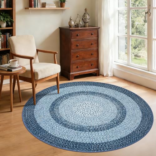RUGSREAL Modern Bordered Round Area Rug 4ft Washable Bedroom Circle Rugs