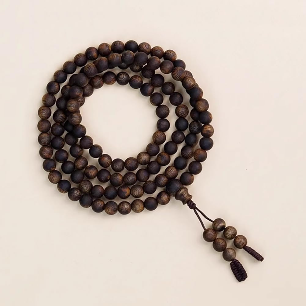 Pulsera de Cuentas de Madera de agar Natural Cuentas de oración de Madera Hechas a Mano con ricas líneas de Aceite y Aroma en Capas,6mm x 108 Beads