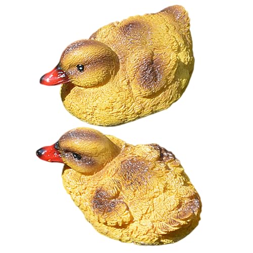 Ngbbby 2 Pezzi Statua di Anatra Nero Giallo, Anatra in Resina Realistica Anatroccolo Galleggiante, Statua in Miniatura Ornamentale per Giardino, Piscina, Stagno, Fontana, Decorazione del Prato