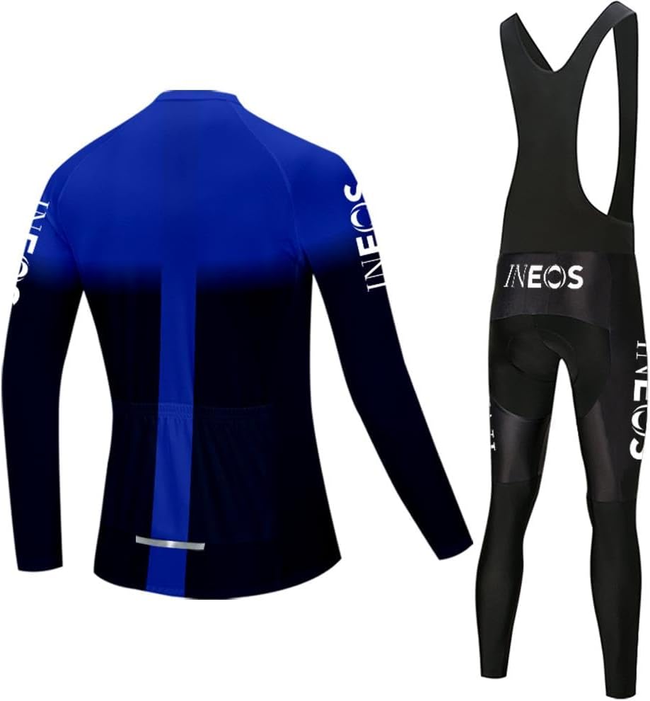 Men's Cycling Jersey Set Long Sleeve Bike Shirts Bicycle Clothing Cycling Bib Pants with 20D Gel Padded