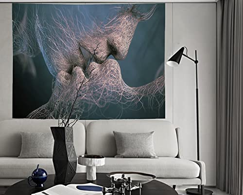 Qubeleynt Abstract Sketch Art Kiss Lovers Tapestry Couple Romantic Art Wall Hanging Home Decor For Valentine's Day Wedding Day Living Room Bedroom Private Space Wall Art Decoration, 79" X 59" Large Size #TOP4