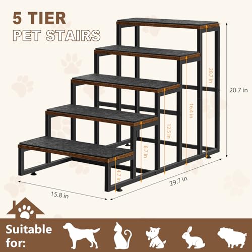 Dog Stairs Ramps Dog Stairs for High Bed Couch 5 Tier Pet Stairs for Small Medium Large Dogs and Cats Pet Step with Non-Slip Stair Tread for Puppy, The Old, and Injured Dogs - Thumbnail 2