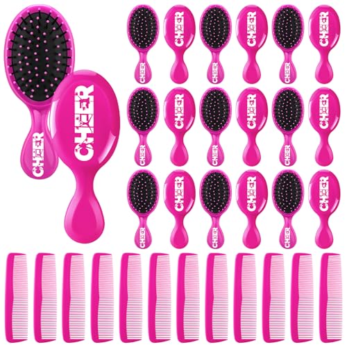 Silifine 24 Pcs Cheer Gifts Bulk, Hair Brush Comb Set for Women, Rose Red