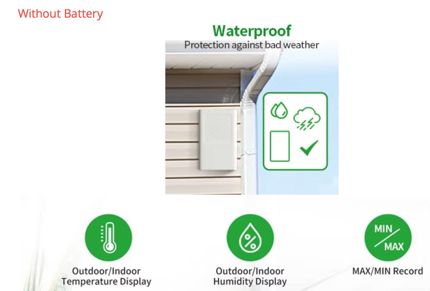 3.7" Large Backlight LCD Screen Digital Thermometer Hygrometer, Indoor Outdoor Temperature Humidity Meter