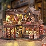 Jorivel Buchstabe Kaffee DIY Miniatur Haus Kit mit LED-Licht Montiert Puppenhaus Kit für Regal Dekor Holz 3D Puzzles Winzige Haus Book Nook Kreatives Geschenk für Erwachsene zu Weihnachten Halloween