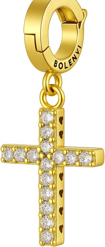 Crystal Cross Have Faith Christian Catholic God Charm Pendant, 14K Gold Plated & 925 Sterling Silver, Compatible with Pandora & Similar Charm Bead Bracelets, Necklaces & DIY Jewelry