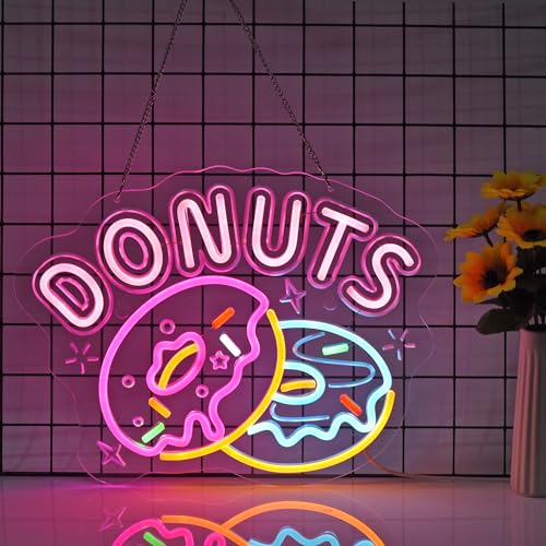 Image of Donuts Neon Sign, Neon Lights Hanging Wall Art Decoration for Home Kitchen Business Bakery Restaurant Bar Cafe Fast Food Shop, USB Powered Ultra Bright Dimmable