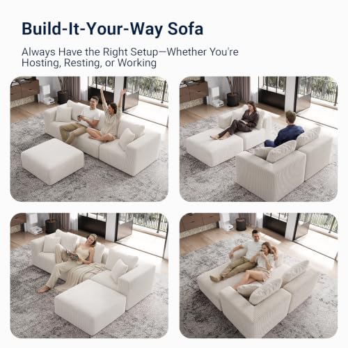 Image of Avenco 141-inch L-Shaped Modular Sectional Sofa Couch, Corduroy Fabric