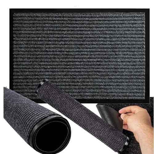 PARENCE. Paillasson synthétique Dessous caoutchouté 40 x 60 cm – Tapis de Porte Antidérapant Gris – Résistant Intérieur/Extérieur – Nettoyage des...