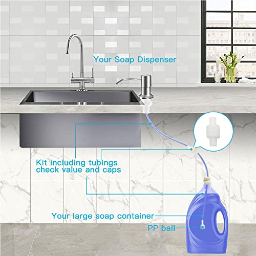 OHiHi Dish Soap Dispenser for Kitchen Sink (Brushed Nickel), Countertop Sink Soap Dispenser Water Pump with 47” No-Spill Extension Tube Kit Design for Kitchen Bathroom, No More Refills （Sliver） by OHiHi - Image 3