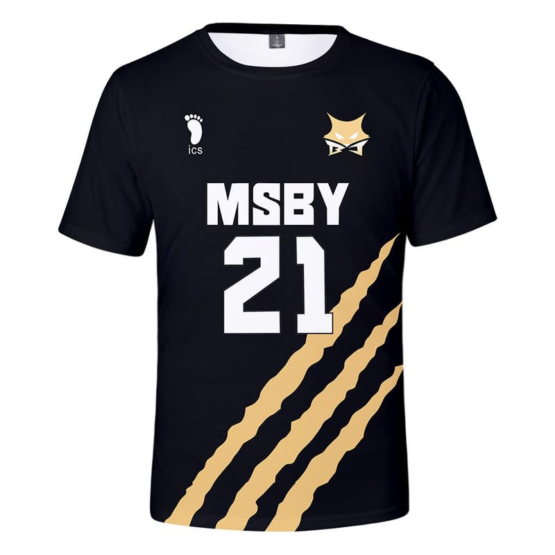 Schafrog MSBY Black Jackal Hinata Shouyou Volleyball Short Sleeve T-Shirt Cosplay Costume NO.21 Black XS (Bust 88 cm)
