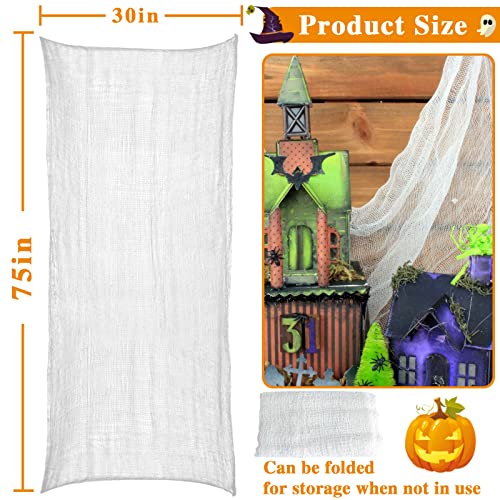 Image of ZeeDix 6 Pack White Halloween Creepy Cloth 30 x 75 Inch - Halloween Cheesecloth Decoration Spooky Scary Gauze Black Cheese Cloth for Party Supplies Outdoor Yard Home Wall Doorway