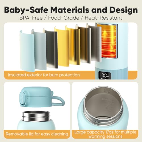 Image of Portable Bottle Warmer for Travel, Fast Heating Milk Warmer On The Go, 17 OZ Water Warmer for Milk, Formula, Water, Temp Control 98F -131F, Baby Essentials for Outdoor Airplane Car Journey