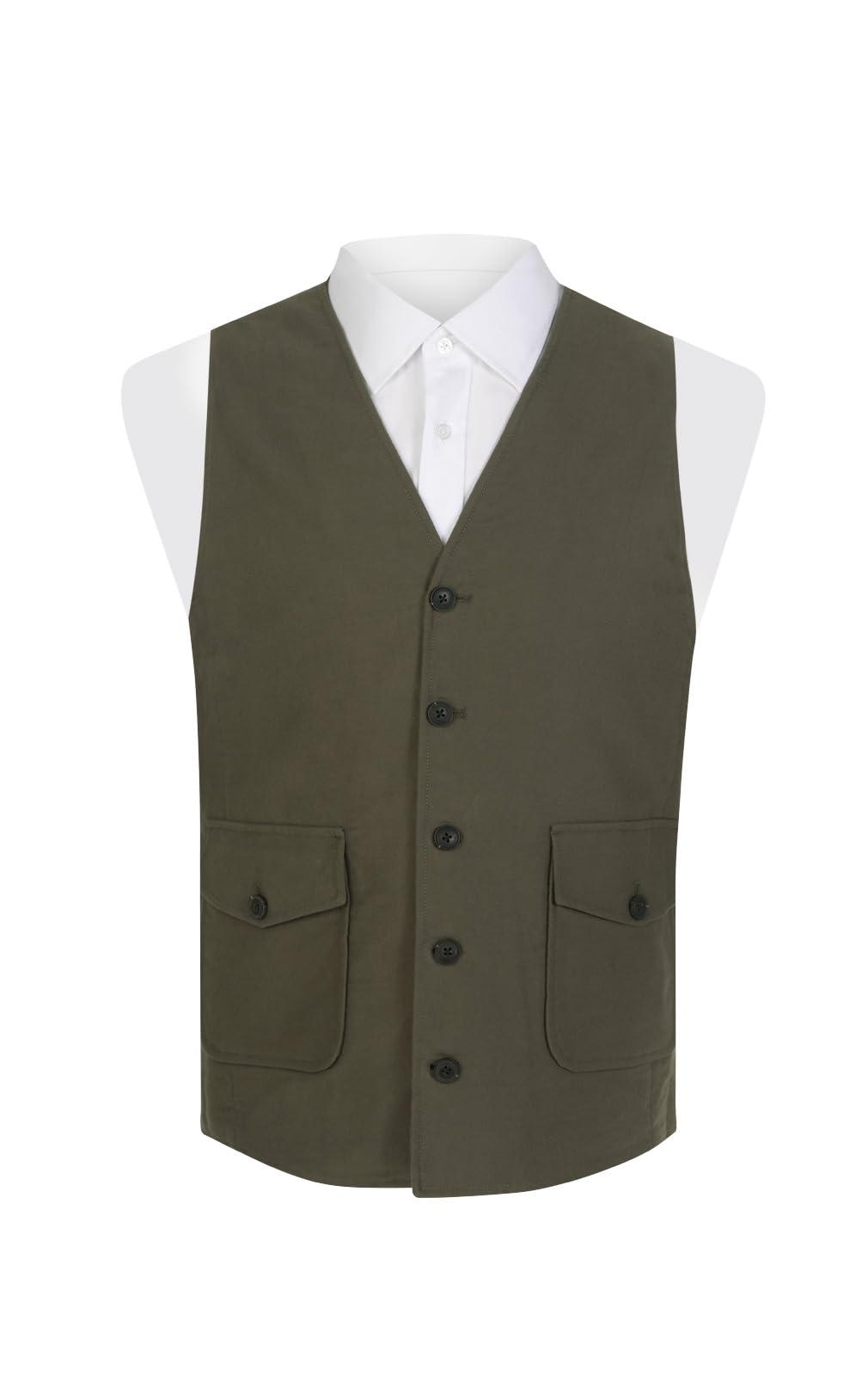 Dobell Mens Olive Moleskin Waistcoat Regular Fit 100% Cotton-L (42-44in)