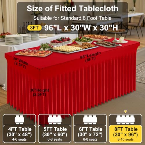 Image of Smiry 2 Pack Spandex Elastic Fitted Table Cloth Skirt for 8FT Table | Stretch Washable Table Cloth, Banquet Table Cover for Wedding, Party, Indoor & Trade Shows, (Red, 96Lx30Wx30H)