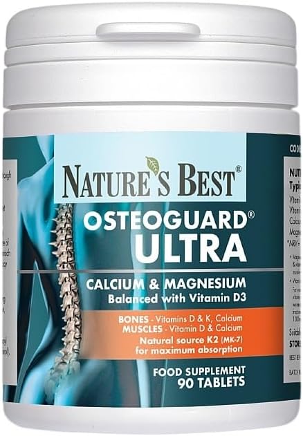 Nature s Best OsteoGuard Ultra - Calcium, Magnesium, Vitamin D3 & Vitamin K2 MK-7 - Bone Density, Teeth & Muscle Support Supplement - 90 Vegan Tablets 1+ Month Supply