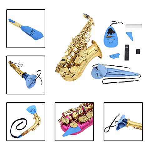 Foldable Saxophone Stand Set Saxophone Cleaning Care Kit include Saxophone Strap Alto/Tenor Saxophone Holder Soft Cotton Sax Strap set with Cork Paste Screw driver Glove Reed Clip Storage Bag