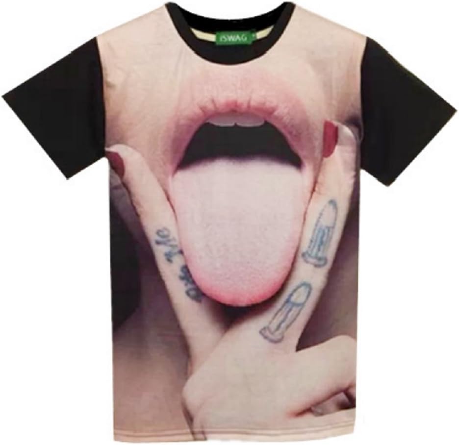 Interesting T-shirt Mouth XL size Black　3