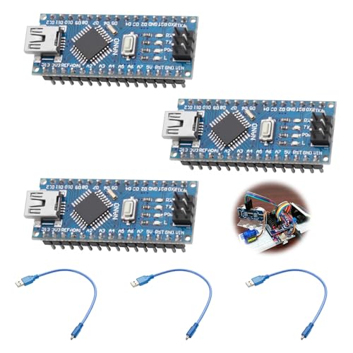 Image of 3 Pieces Pre-Soldered Nano Board Ch340 Chip, Arduino Nano Module Terminal Adapter Expansion Board Mini USB Micro Interfaces with 3 USB Cable Compatible with Arduino Development Environment